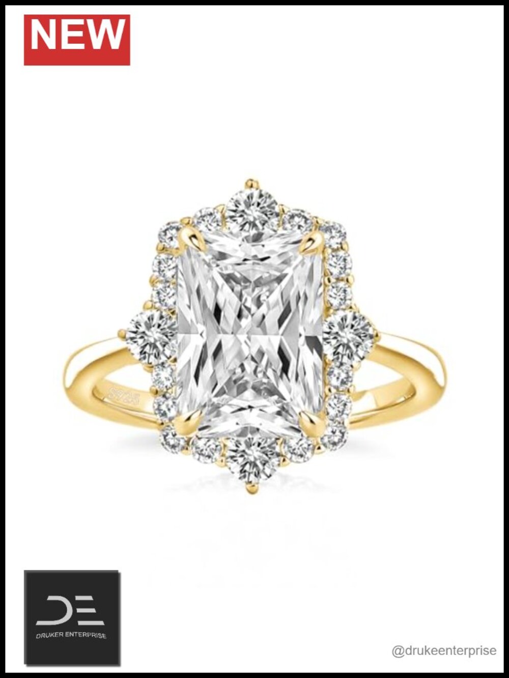 Sterling Silver Halo Radiant Cut Engagement Ring 3ct CZ
